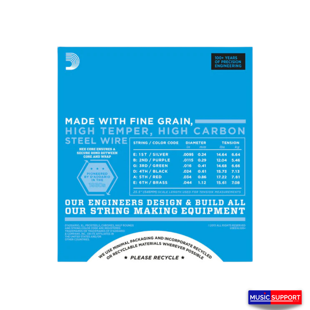 สายกีตาร์ไฟฟ้า D'Addario EXL120+ Nickel Wound, Super Light Plus, 9.5-44