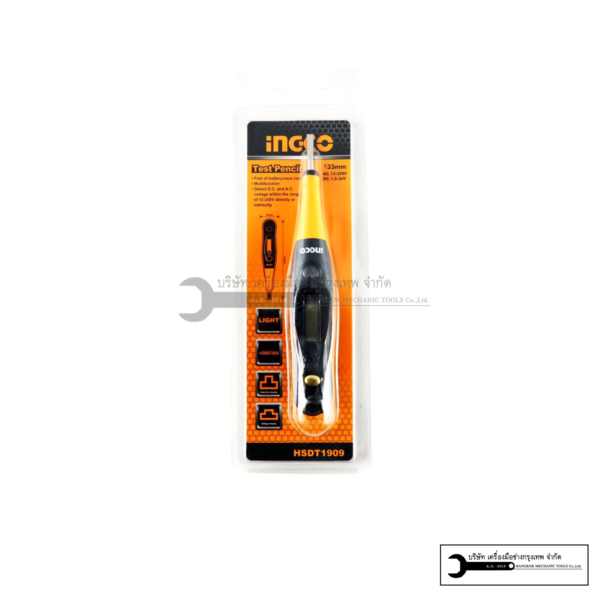 INGCO ไขควงเช็คไฟระบบดิจิตอล AC/DC 12V-250V รุ่นHSDT1909