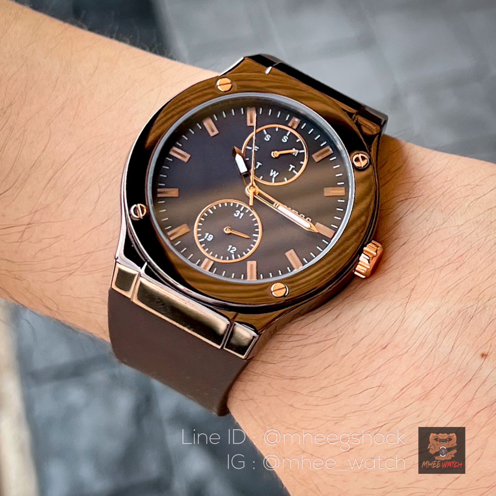 Guess Mens Jet Navy Blue Dial Chocolate Rosegold Brown Silicone Analog Watch