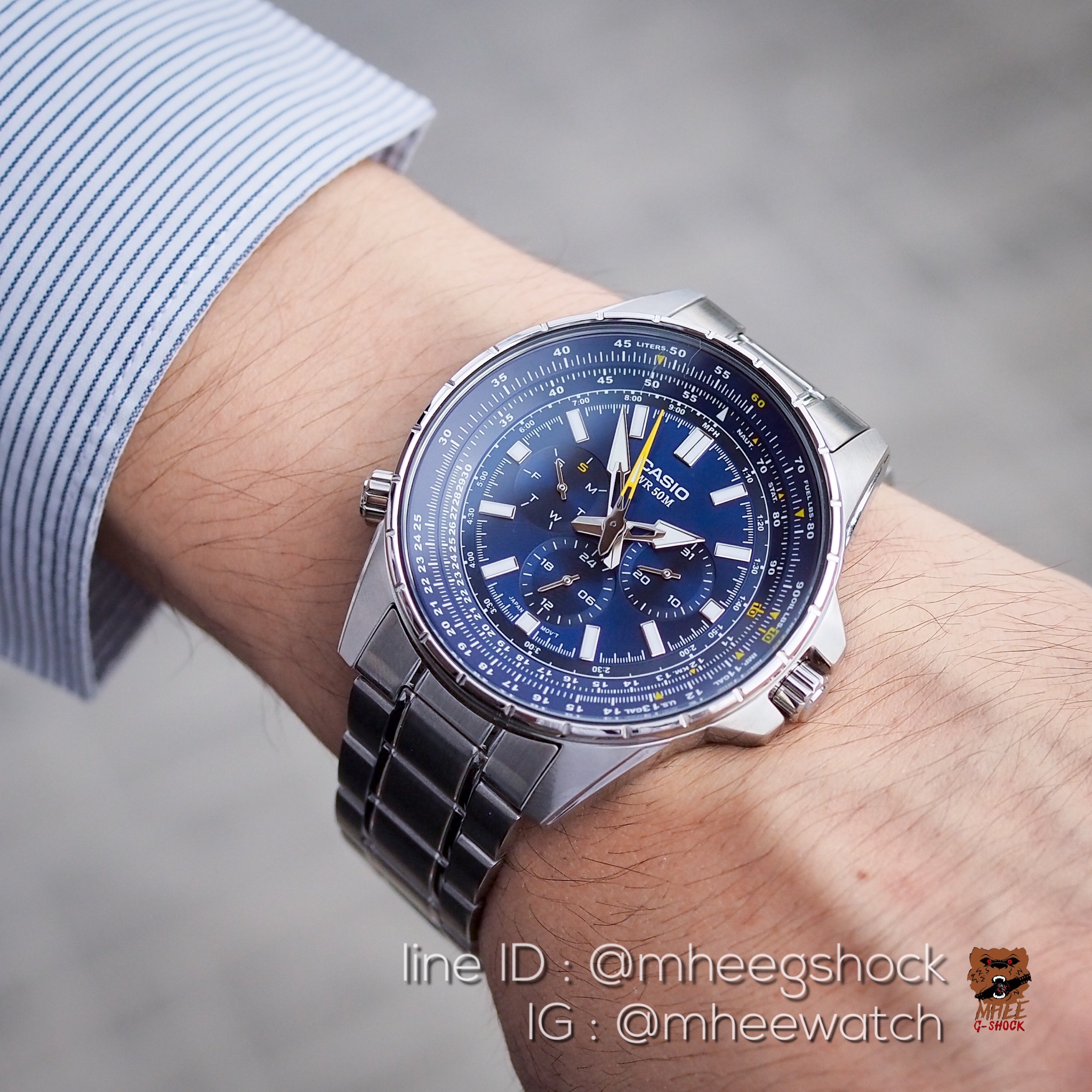 นาฬิกาคาสิโอ้ Casio Steel หน้านักบิน จอโครโนกราฟ ใหญ่เต็มข้อ ของแท้ ประกันศูนย์เซ็นทรัล CMG