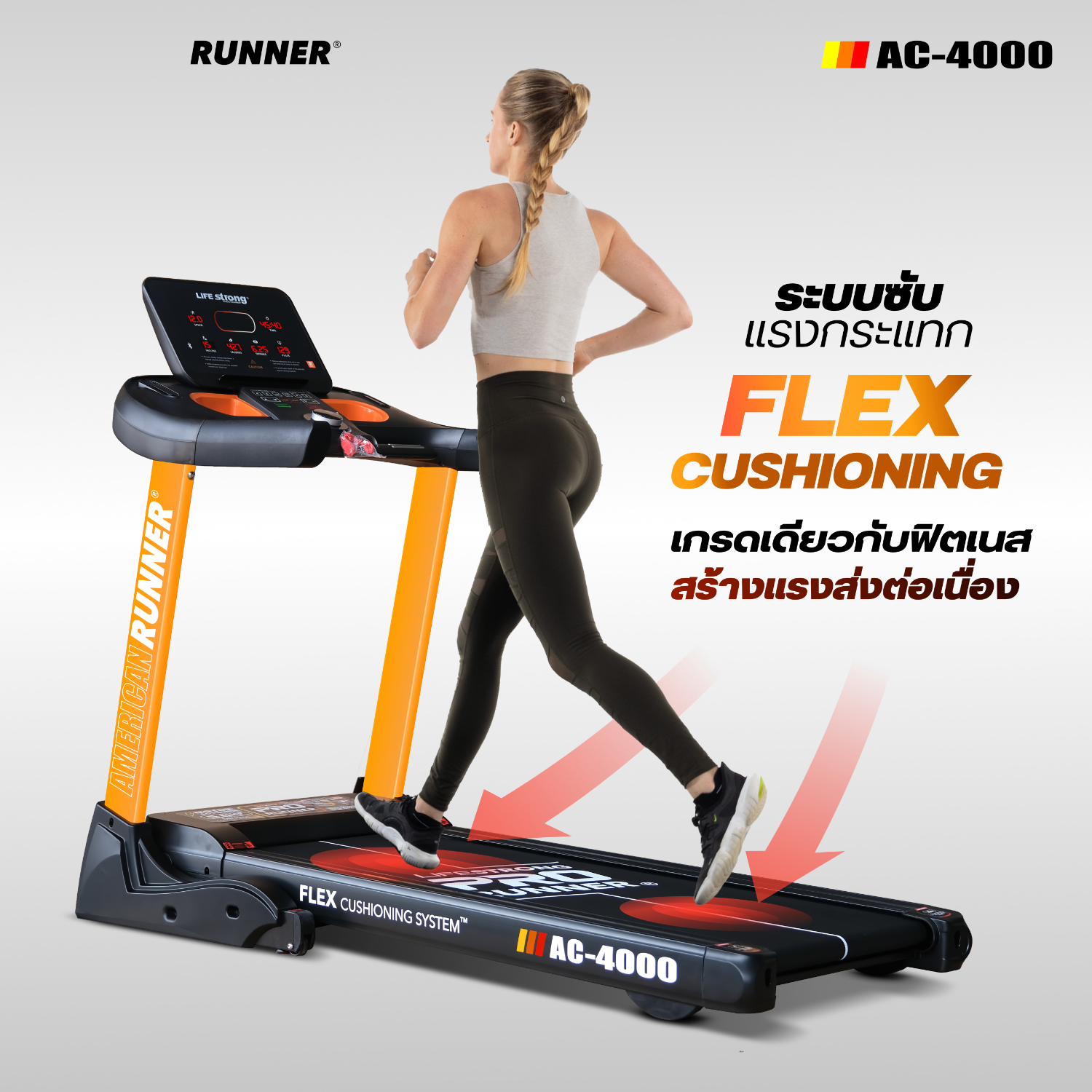 ลู่วิ่งไฟฟ้า life Strong รุ่น AC4000 PRO American Runner มอเตอร์ AC 5 แรงม้า