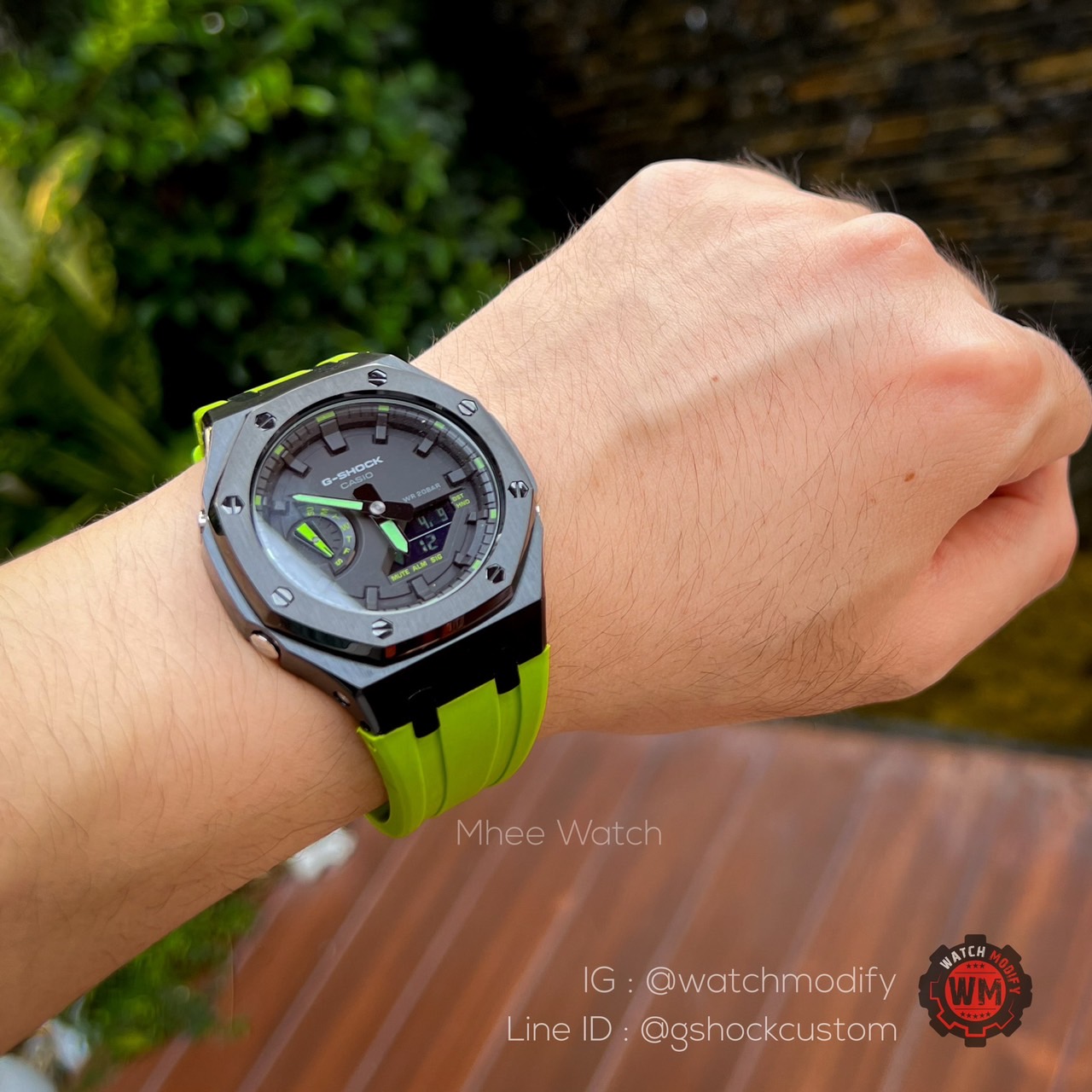 G-Shock Custom AP Style รุ่น GA-2100-1A3 ของแท้ มือ1 ใส่กรอบดำสแตนเลส สาย Aventador Green Rubber Gen3