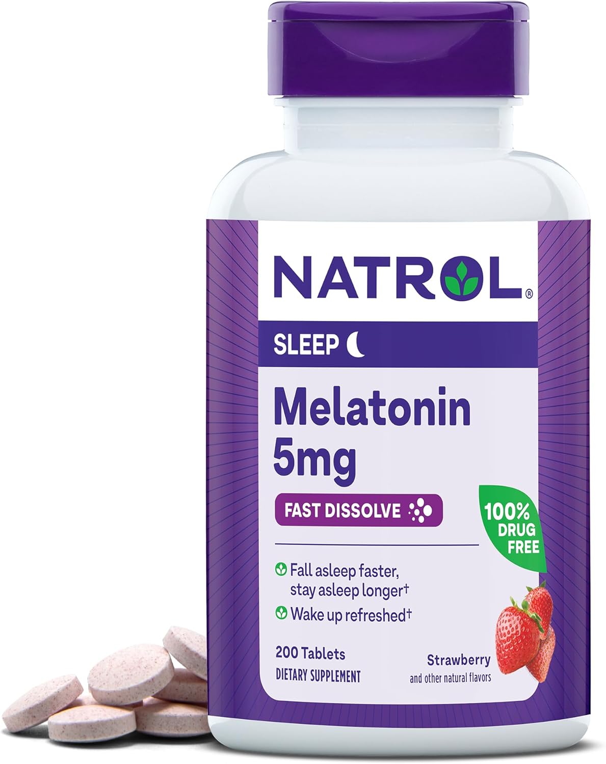 Natrol Sleep Melatonin 5 mg Fast Dissolve Tablets เมลาโทนินเพื่อการนอนหลับ ชนิดเคี้ยว ขนาด 200 เม็ด