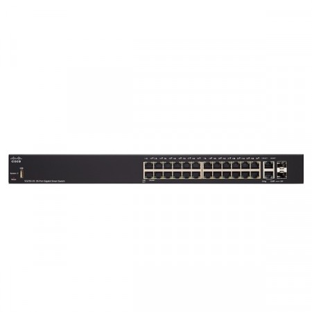 Cisco SG250-26 Switch 26-Port Gigabit Smart Managed, 2-Port Gigabit copper/SFP combo, 1-Port USB, Spanning Tree/Link Aggregation/VLAN Support