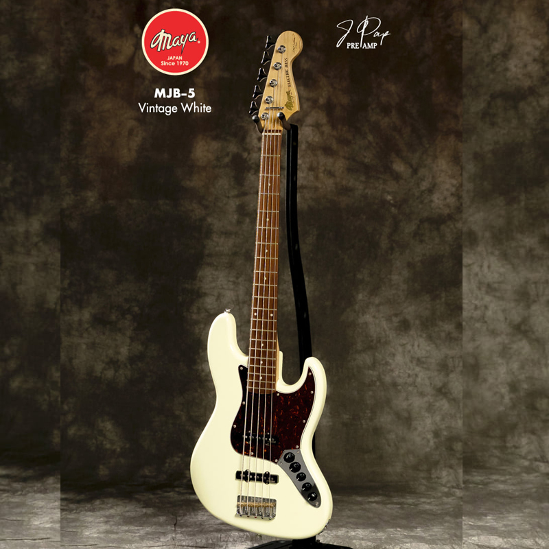 Maya MJB-5 Electric Bass Guitar White