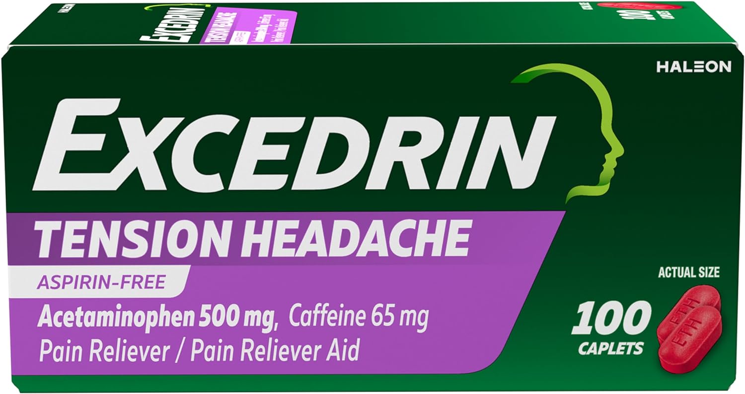 แพคเกจใหม่ Excedrin Tension Headache Relief Caplets Without Aspirin บรรเทาอาการปวดศีรษะ คอ และไหล่ ไม่มีส่วนผสมของแอสไพริน ขนาด 100 เม็ด
