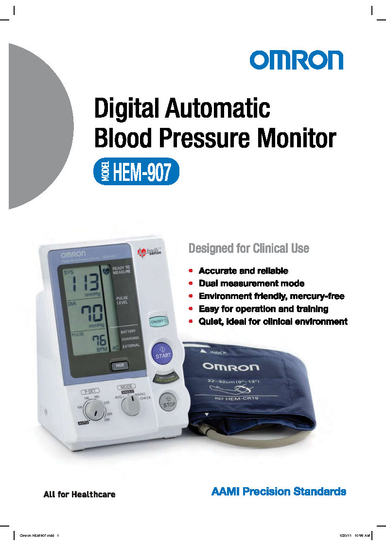 เครื่องวัดความดันโลหิตอัตโนมัติ ยีห้อ OMRON รุ่น HEM-907