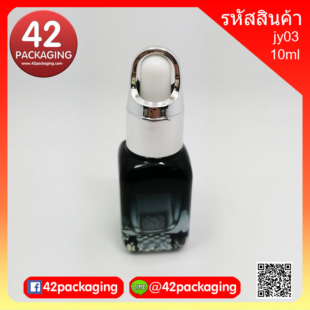 ขวดแก้วอโรมา ทรงเหลี่ยมตรง สีพ่นดำ 10มล.ดรอปกระเช้าเงินเงาครอบหัว (7473+572+2855+7609)