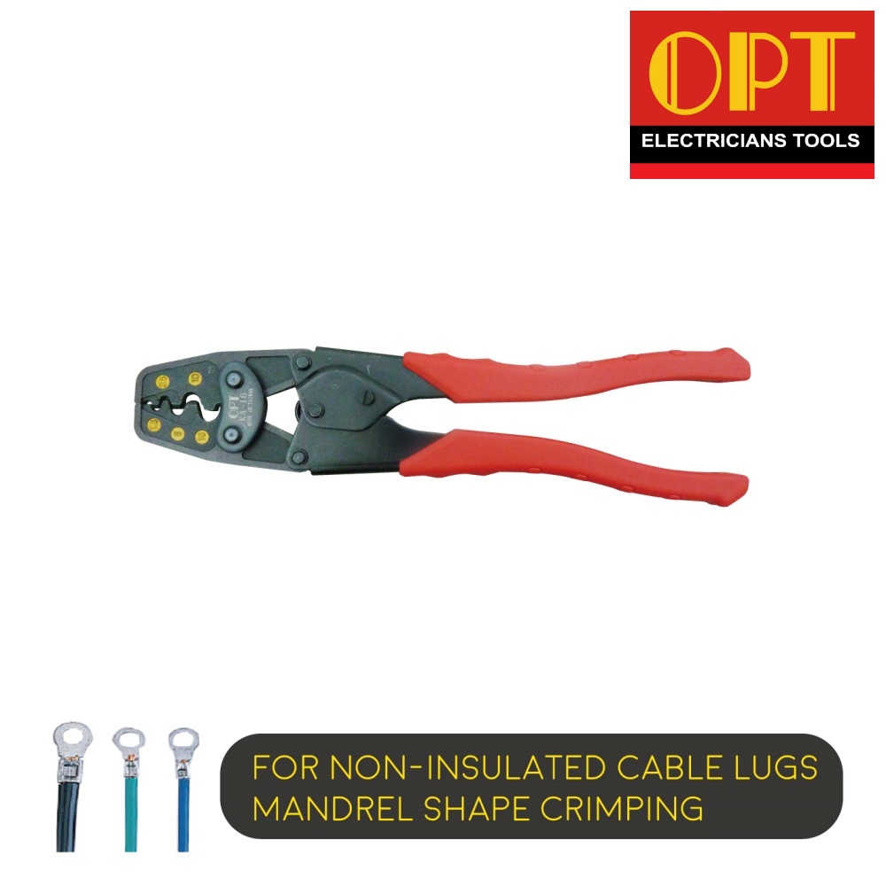 "OPT" KA-16 คีมย้ำแบบจิก คีมย้ำหัวสายไฟ คีมย้ำหางปลาเปลือย หัวตัวยู แบบย้ำมือ (For cable lug, aluminum & copper lug crimping)