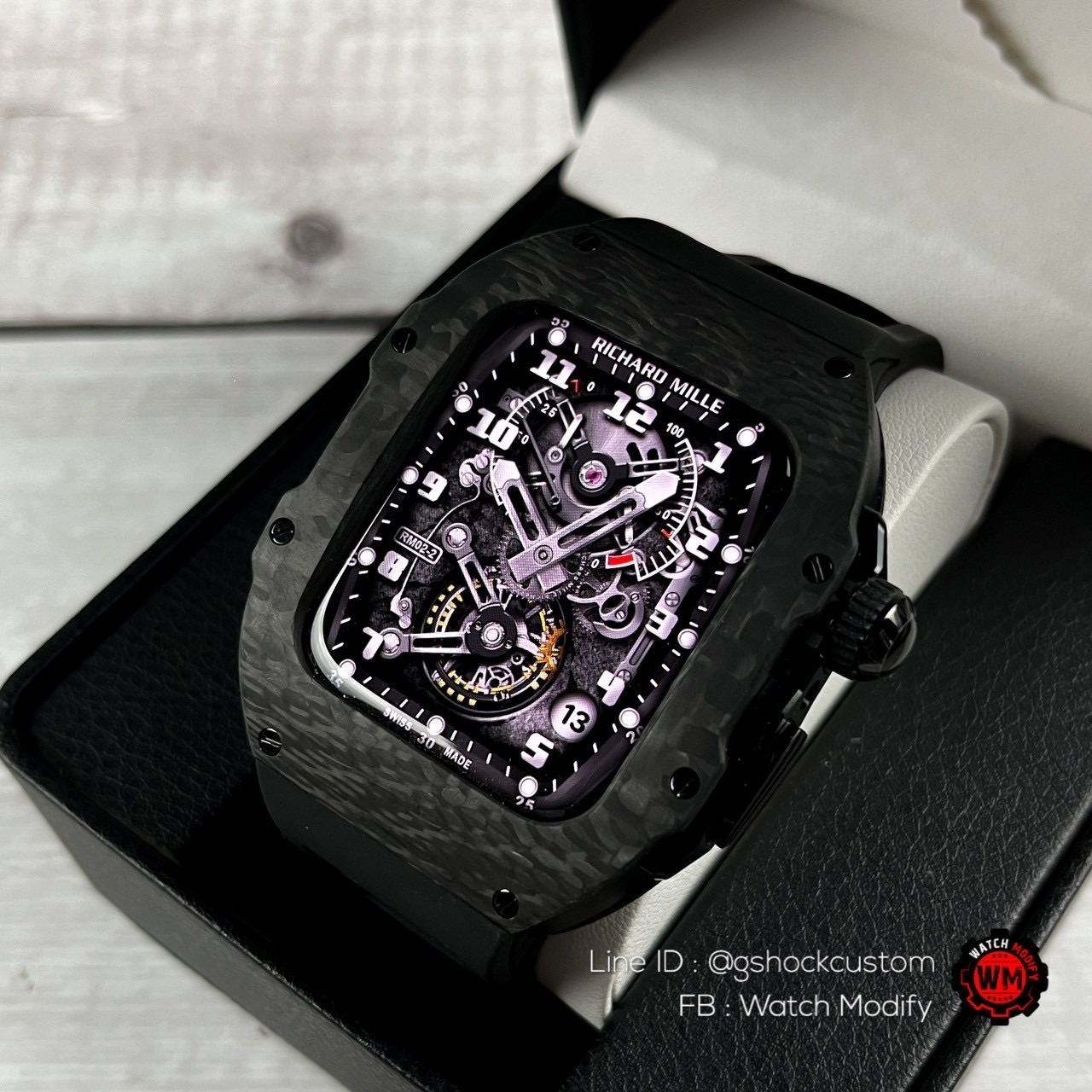 Case Apple Watch Band Real Black Carbon Fiber With Black Rubber Straps for 44,45MM