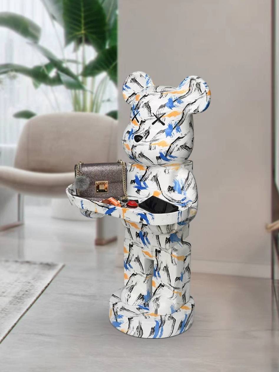 CT221D124 ZEITAKU โต๊ะข้างห้องนั่งเล่น โต๊ะกลมเล็ก หมีถือถาด BEAR