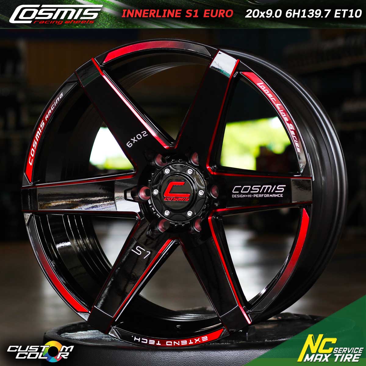 ล้อแม็กขอบ20 / Cosmis / Innerline S1 Euro / ล้อแม้กสำหรับรถกระบะ / 20x9.0 6H136.7 ET+10 / Custom Color / Super Black Red Line / ล้อแม็กสำหรับรถกระบะตัวสูง / ล้อแม็กSUV / ล้อแม็กPPV / NCล้อแม็ก / ล้อแม็กสวยๆ