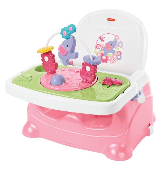 Fisher Price Pretty in Pink Elephant Booster เก้าอี้ทานข้าวเด็ก พกพาได้ พร้อมของเล่น