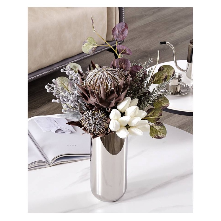 CT031E020 DECHOMEแจกันสีเงิน แจกันตกแต่งบ้าน แจกัน ดอกไม้ปลอมเหมือนจริง ดอกไม้ประดิษฐ์พร้อมแจกัน flower vase