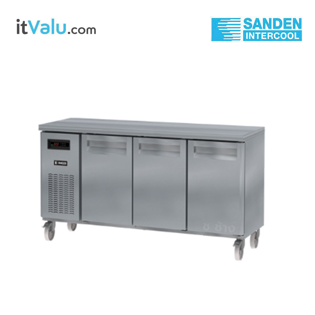 ตู้แช่เคาน์เตอร์สแตนเลส Sanden ฝาทึบ 3 ประตู รุ่น SCR3-1807AR ความจุ 540 ลิตร กว้าง 180 ซม. ลึก 75 ซม. สูง 85 ซม. รับประกันความเย็น 1 ปี รับประกันคอมเพรสเซอร์ 1 ปี