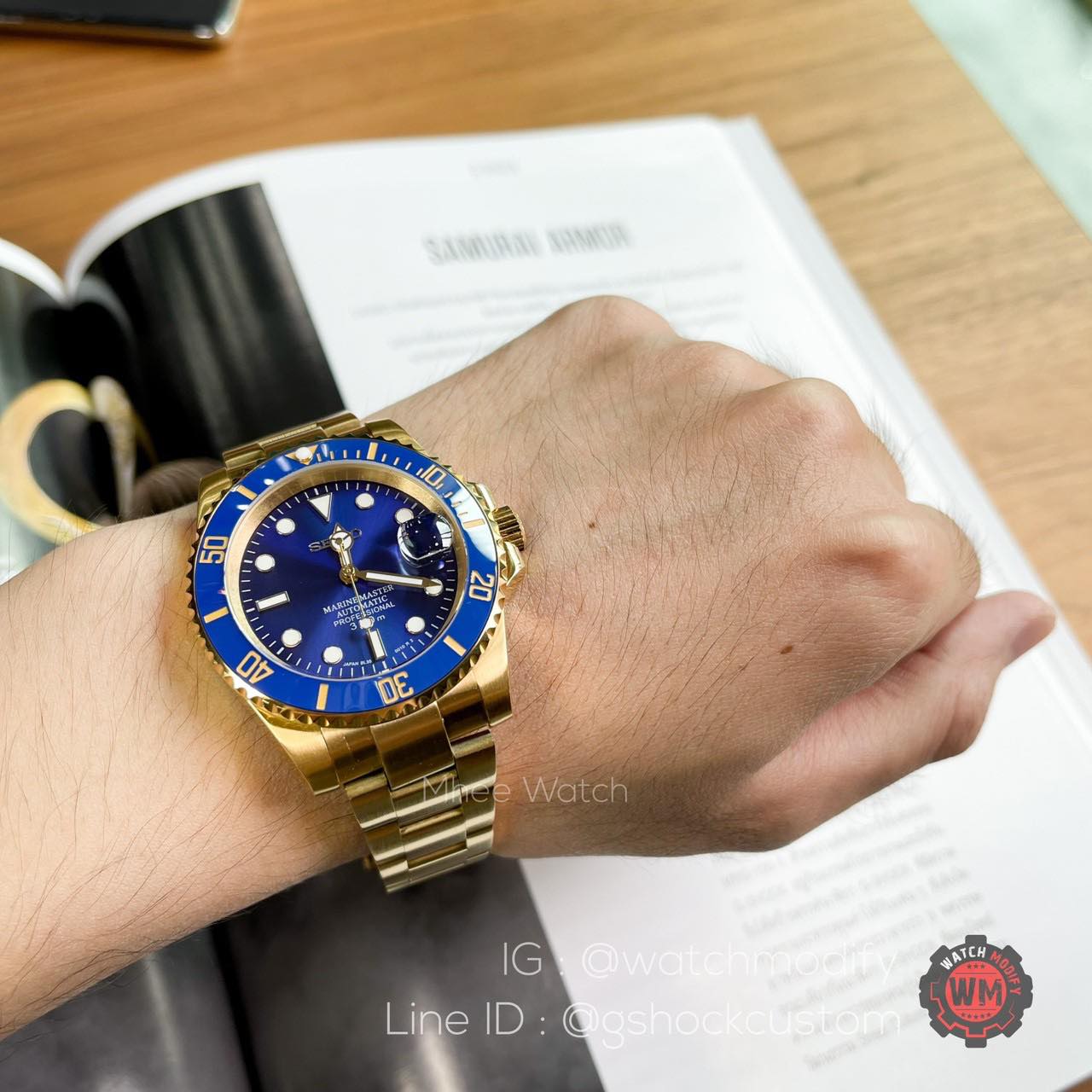 Seiko Modify Submarine Blue Yellow Gold ระบบAutomaticรุ่นใหม่