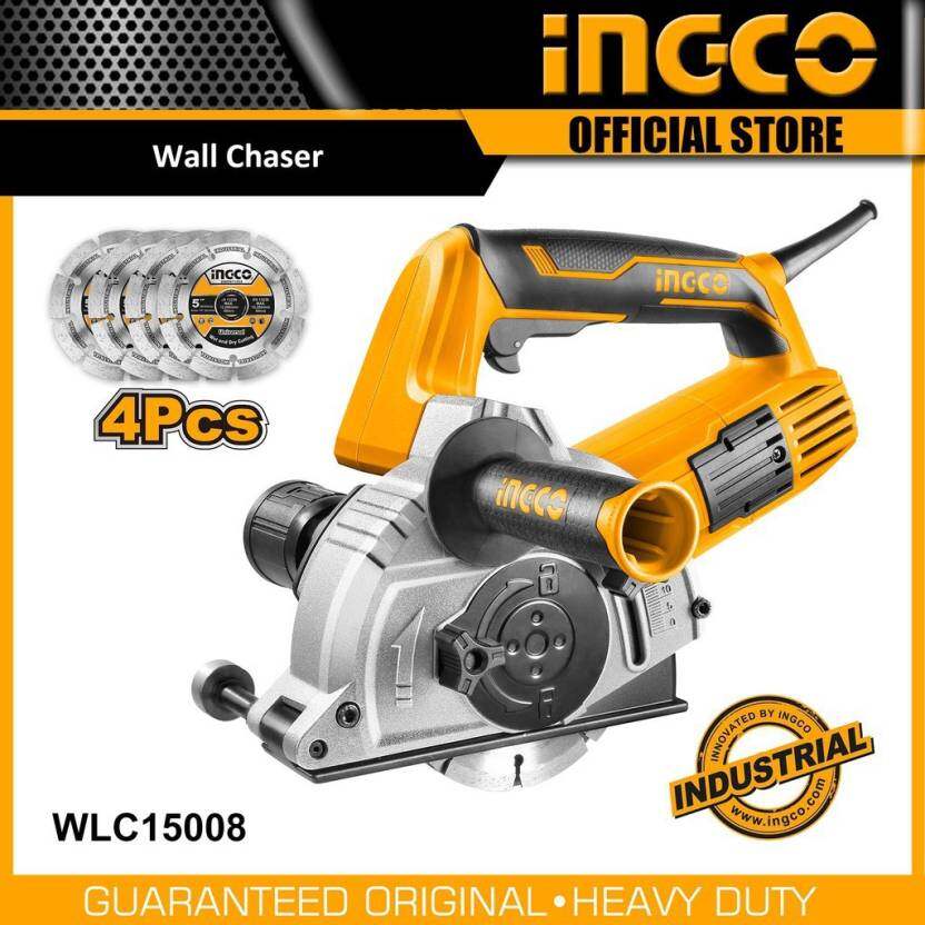 INGCO เครื่องเซาะร่อง เครื่องกรีดผนัง เครื่องเซาะร่องคอนกรีต รุ่น WLC15008 ตัดคอนกรีต 5" 1500 วัตต์ รุ่น พร้อมใบตัดกรีดผนัง 4 ใบ. มีช่องต่อเครื่อ