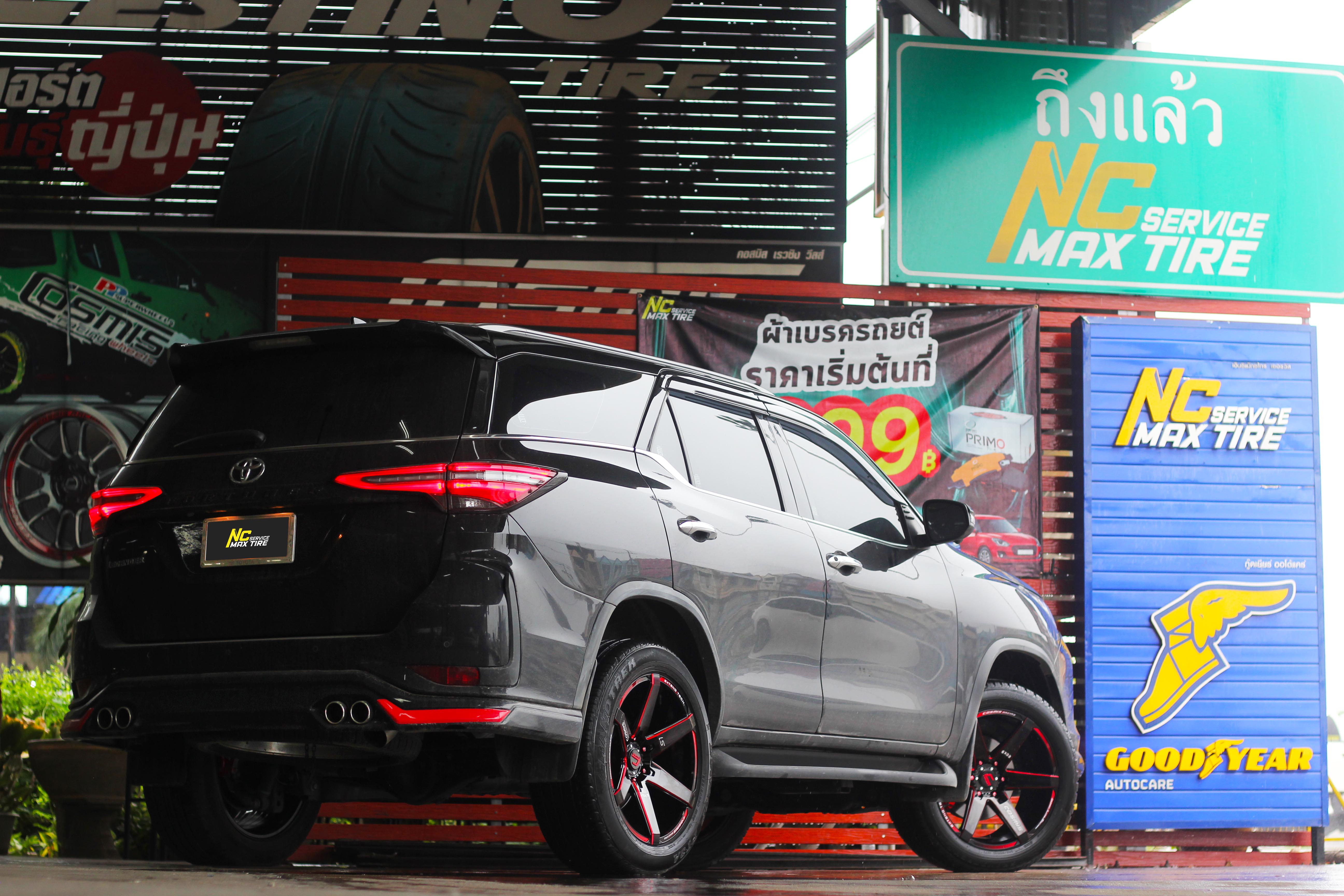 TOYOTA FORTUNER / ล้อแม็ก / ล้อแม็กขอบ20 / Cosmis / Innerline S1 Euro / ล้อแม็กยอดนิยม / 20x9.0 6H139.7 ET+10 / ล้อแม็กสีดำCNCข้างก้านแดงขอบเพลทแดง / ล้อแม็กสำหรับกระบะจัวสูง / ล้อแม็กPPV / NCล้อแม็ก