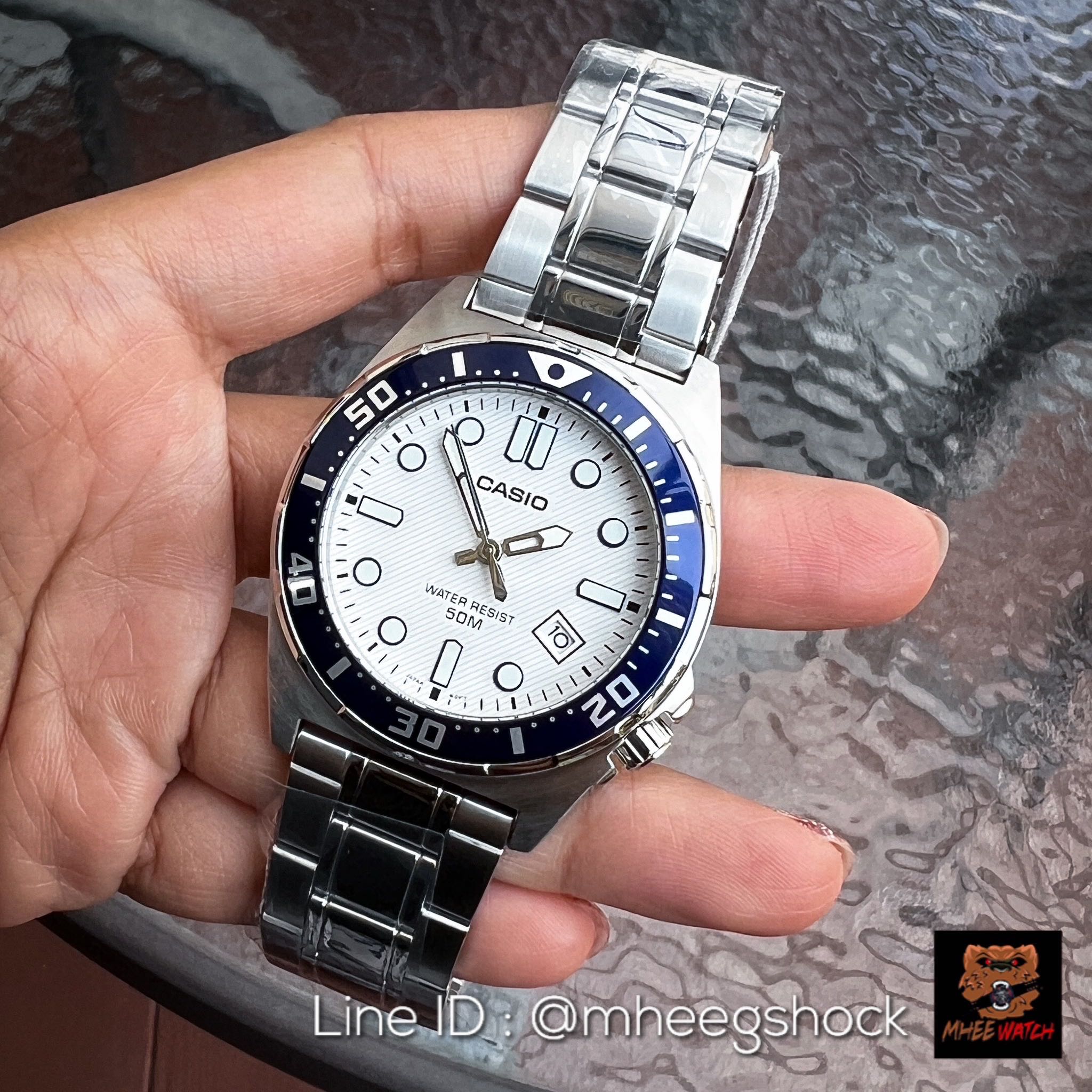 Casio Steel Gentle Blue Bezel White Dial