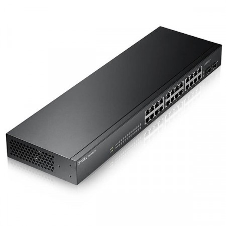 Zyxel GS1900-24 24-port GbE Smart Managed Switch with 2 GbE SFP ports รองรับ การทำ VLAN, QoS, Link Aggregation, 802.1x, CPU defense engine และ DoS prevention