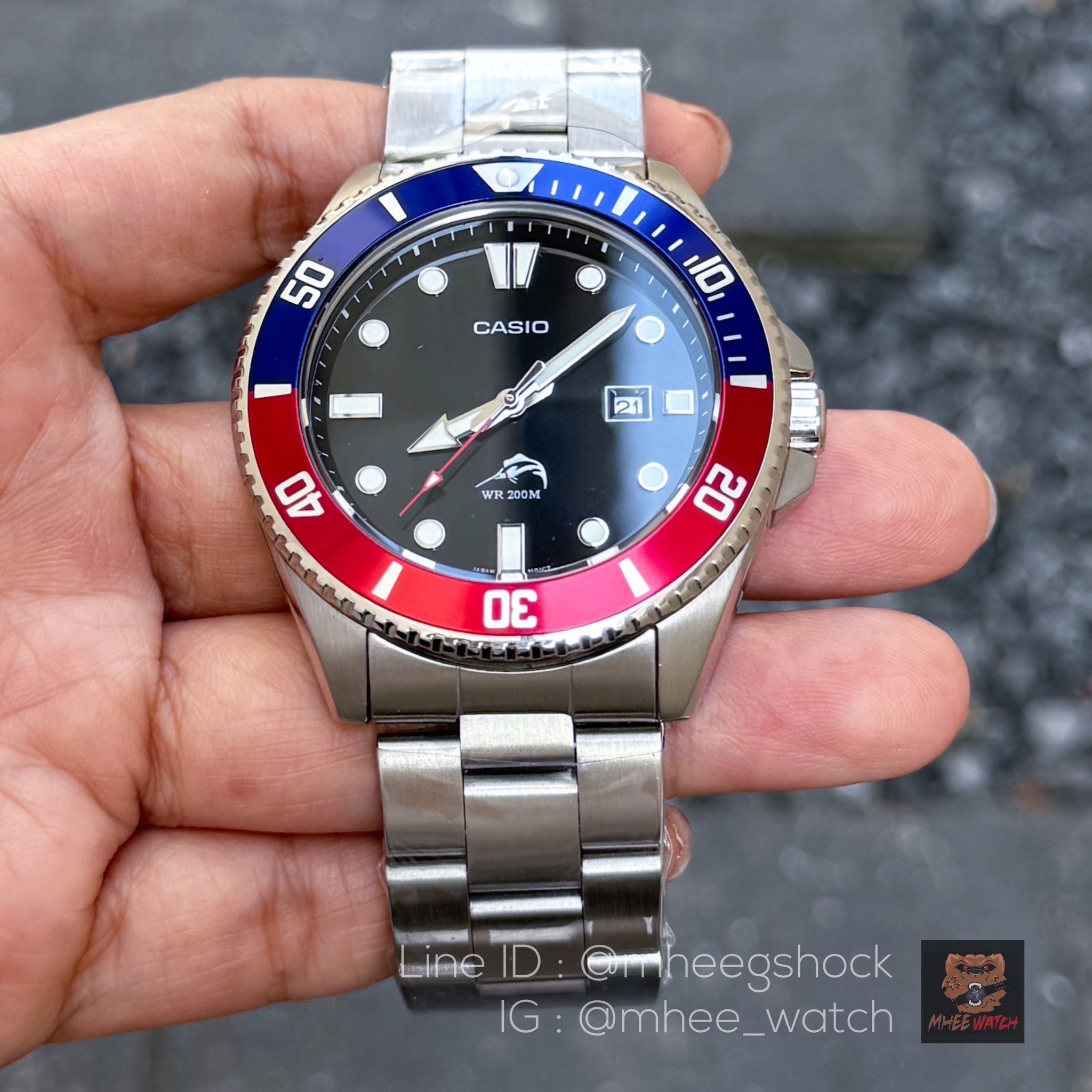 Casio Duro Pepsi Submariner Custom Premium Oyster Strap หน้าปลาโลมา