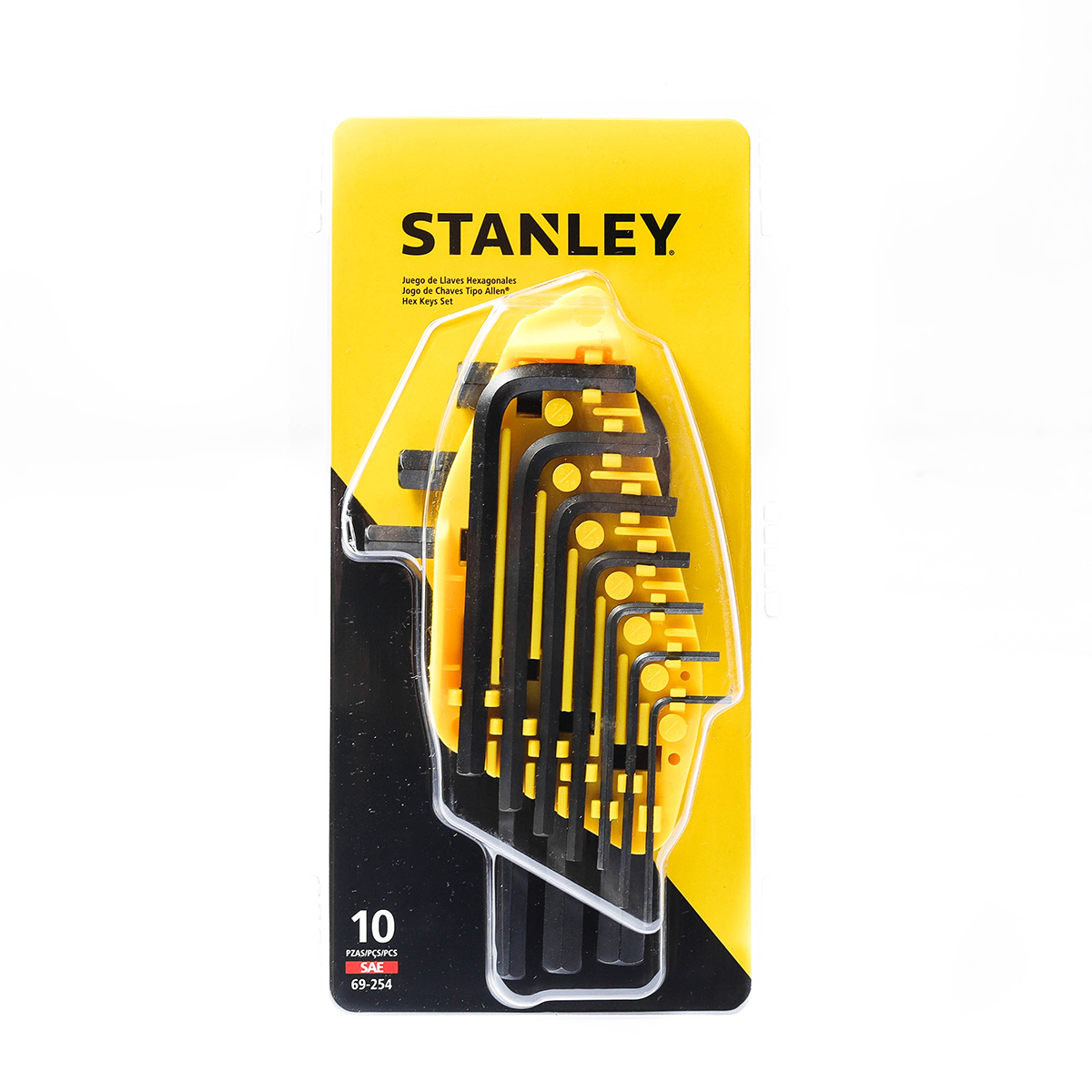 STANLEY (สแตนเล่ย์) ชุดประแจแอล หกเหลี่ยม ก้านดำ 10 ชิ้น รุ่น 69-254-22 ประกอบด้วยเบอร์ 1/16, 5/64, 3/32, 1/8, 5/32, 3/16, 7/32, 1/4, 5/16, 3/8