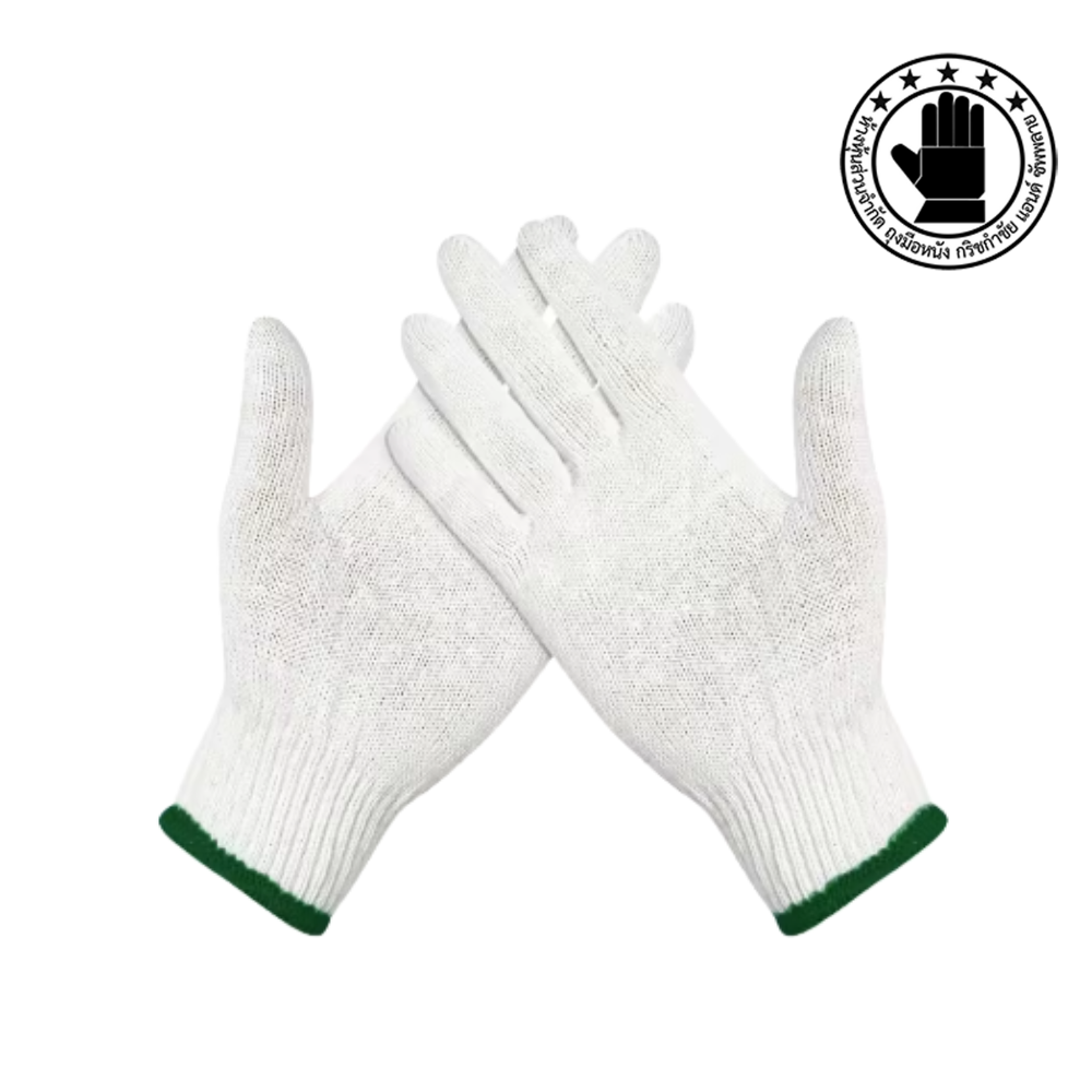 ถุงมือผ้าทอ รหัสสินค้า ZW05 (1 โหล 12 คู่) สีขาวขอบเขียว