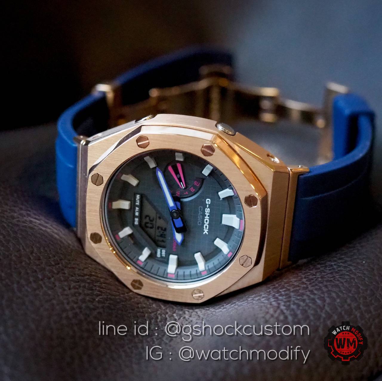 Casioak GA-2100THB-7A AP Metal สาย Sport Rubber Butterfly Blue Navy Rosegold