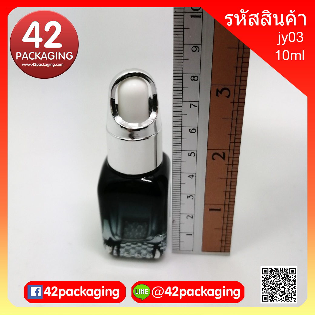 ขวดแก้วอโรมา ทรงเหลี่ยมตรง สีพ่นดำ 10มล.ดรอปกระเช้าเงินเงาครอบหัว (7473+572+2855+7609)