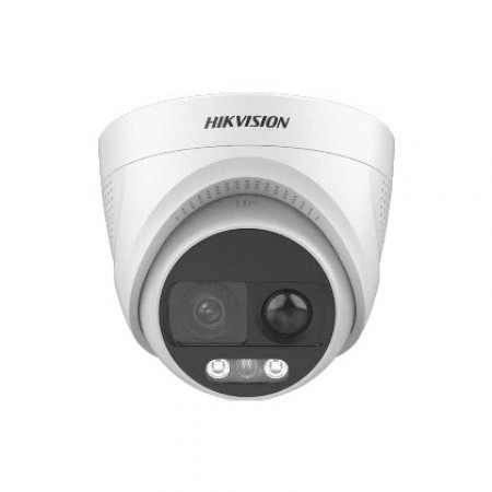 HIKVISION DS-2CE72KF3T-PIRXO Turret PIR Siren Audio 3K Camera ColorVu, 2.8 mm, 3.6mm fixed focal lens 2960 × 1665 resolution 24/7 color imaging White Light Range 20M Bright night imaging, Built-in speaker, Water and dust resistant (IP67)