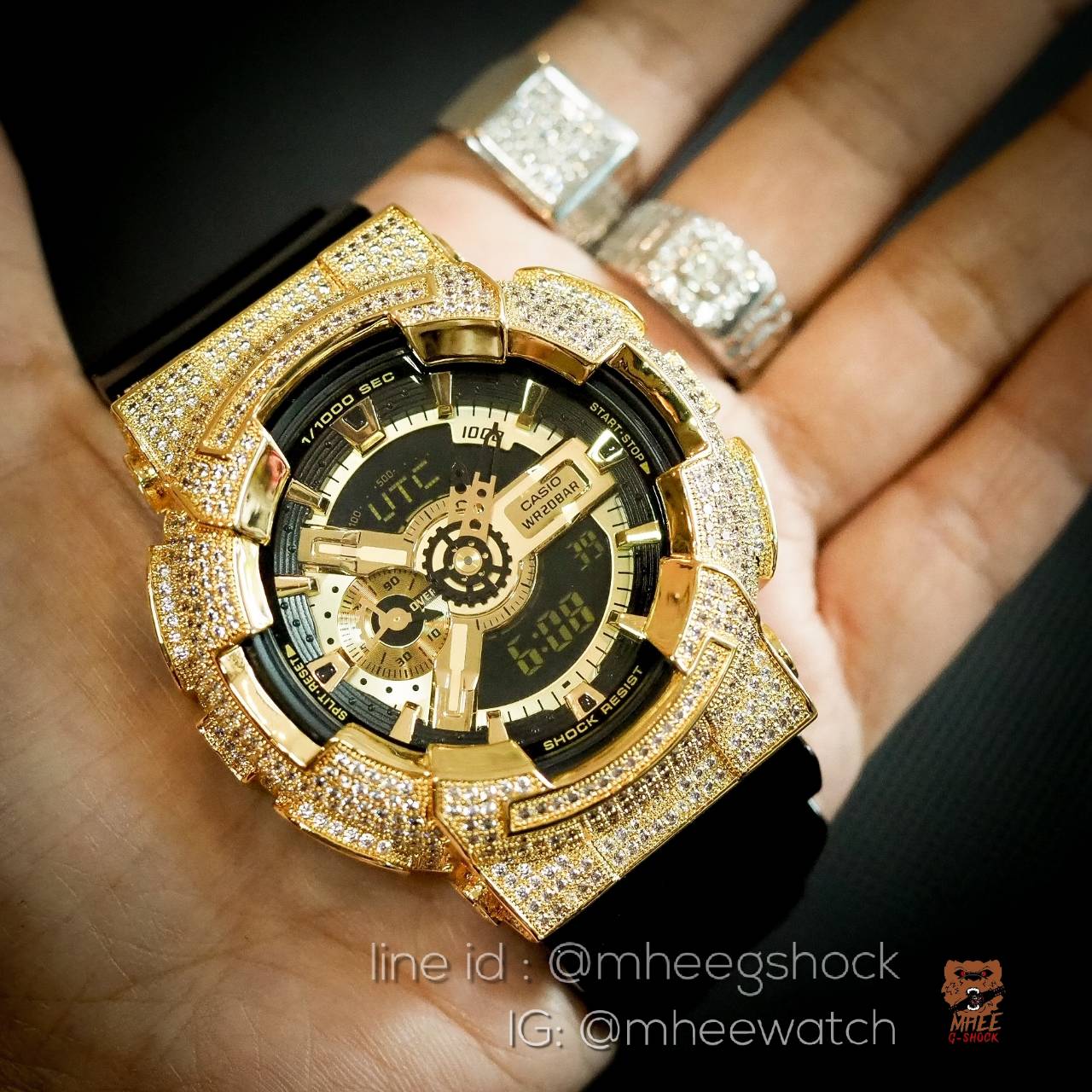 G-Shock Bling Bling GA-110GB Gold Black Crystal CZ Dianmond very rare item