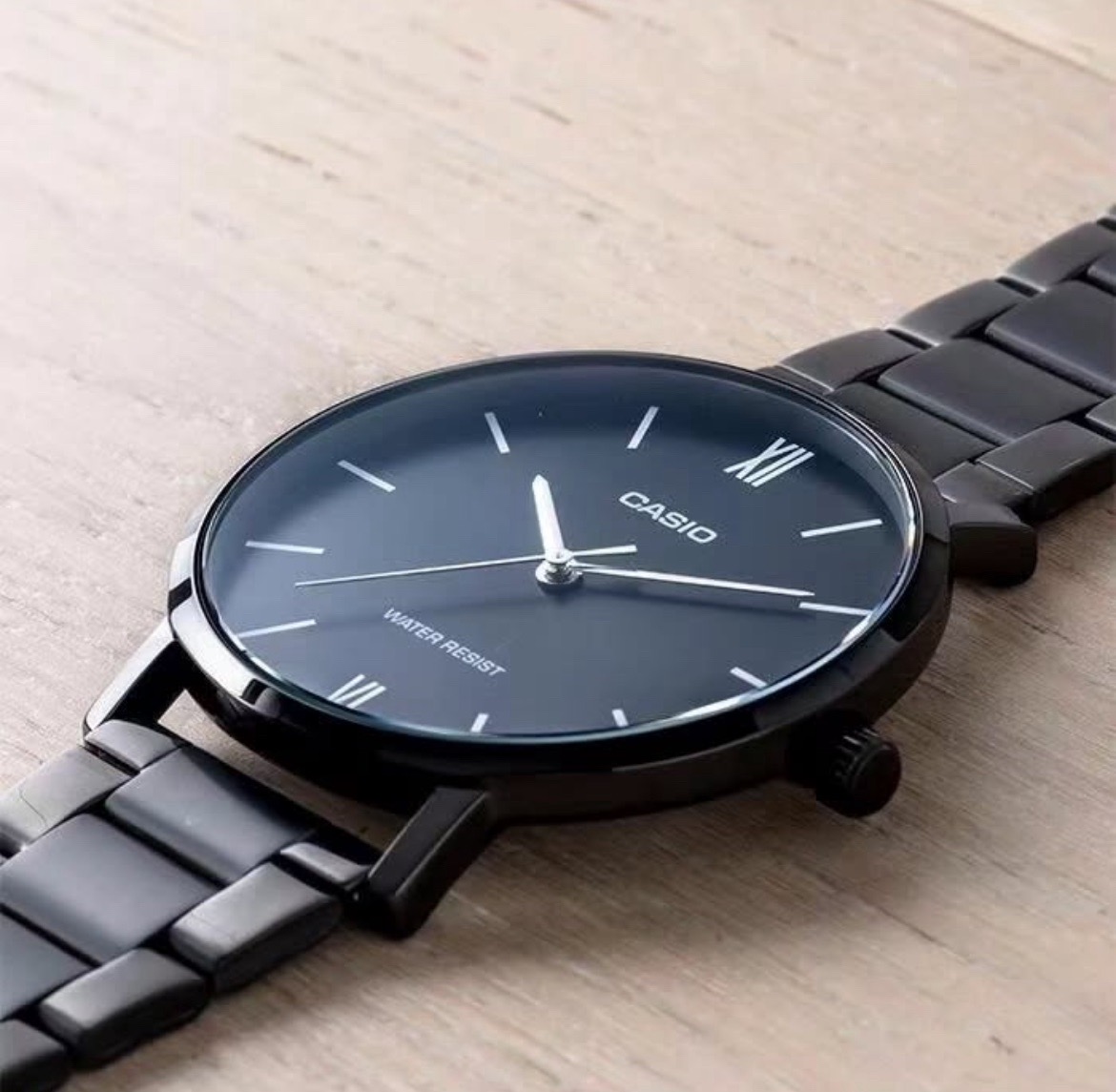 Casio PVD Black Steel Round Dial with Roman Numbers