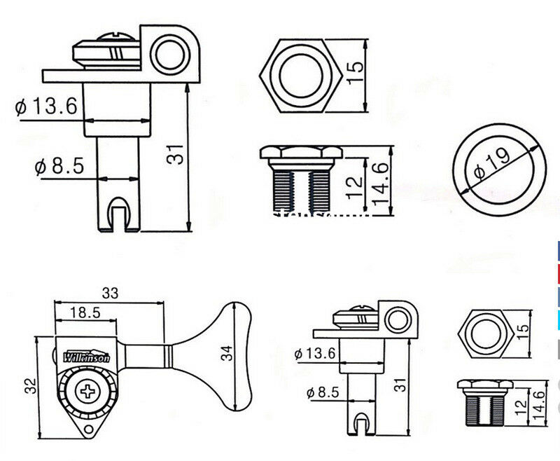 wilkinson WJB750-5-CR Bass Chrome L3/R2 ลูกบิดเบส