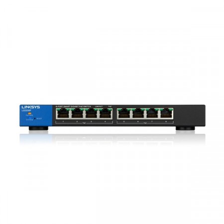 Linksys LGS308P Switch PoE 8-Port Gigabit Smart Management, Total Budget 72W, Spanning Tree / Link Aggregation / VLAN Support, Metal Enclosure