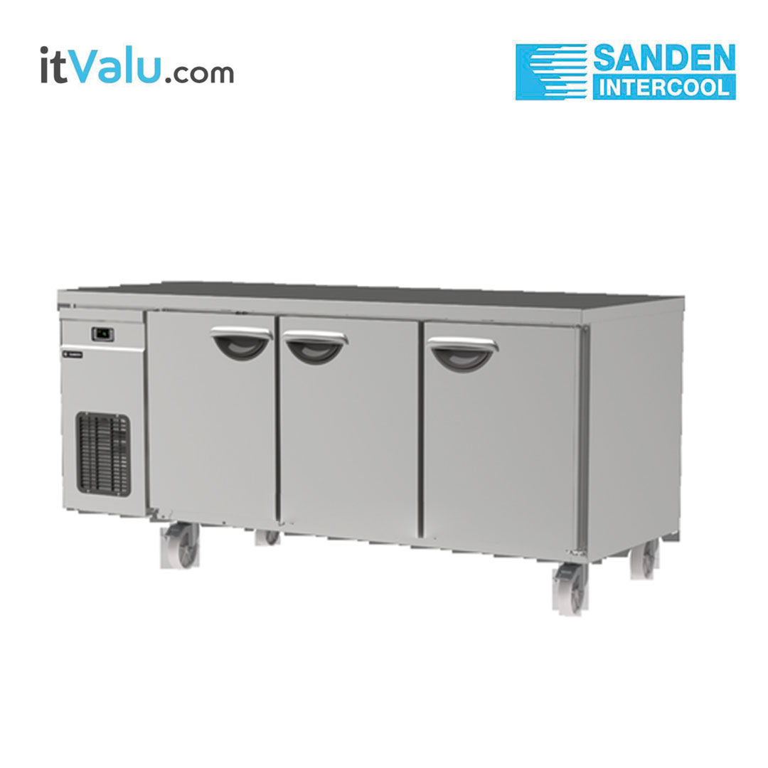 ตู้แช่สแตนเลสเคาน์เตอร์ Sanden ฝาทึบ 3 ประตู แช่แข็ง รุ่น SCF3-1800i ความจุ 510 ลิตร กว้าง 180 ซม. ลึก 75 ซม. สูง 85 ซม. รับประกันความเย็น 1 ปี รับประกันคอมเพรสเซอร์ 1 ปี