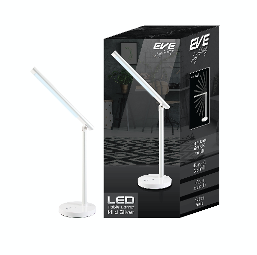 LED Table Lamp Mild Silver 7w โคมไฟตั้งโต๊ะ อ่านหนังสือแอลอีดี รุ่น Mild Silver 7 วัตต์ ปรับโทนสีของแสงได้ 3 สี ขาวเดย์ไลท์ เอาไว้อ่านหนังสือ ขาวนวล เอาไว้พักผ่อนสบายๆ สีเหลืองวอร์มไวท์ เปิดใช้ในห้องนอน หรี่แสงได้ ถนอมสายตา