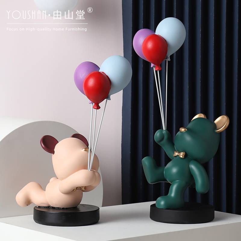 CT076B072 FAMITOSS โมเดลหมี หมีถือลูกโป่ง หมี ของแต่งบ้าน หมีแต่งบ้าน หมีแต่งห้อง