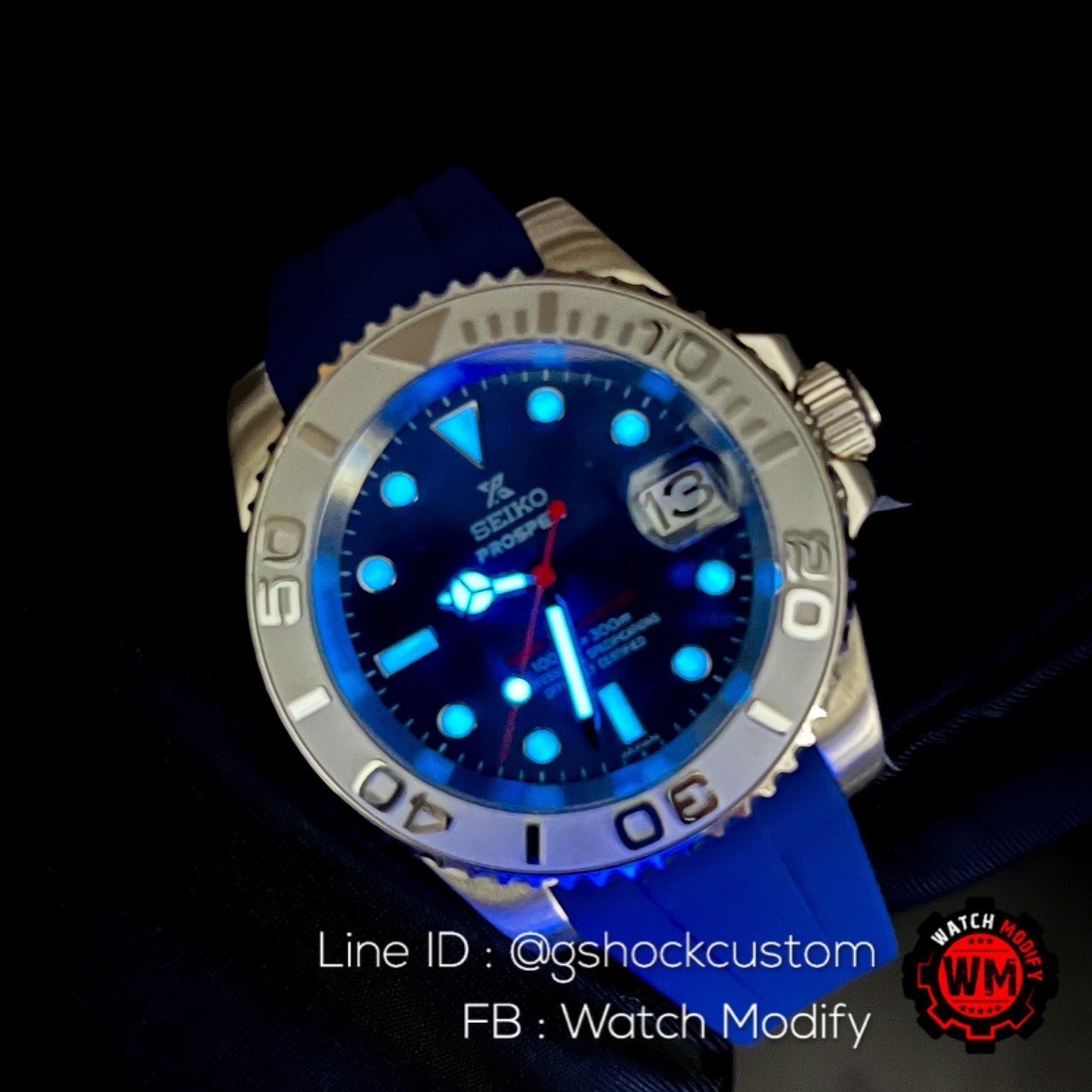 SeikoMod Yacht Master Rhodium Blue Dial with Rubber Strap Very Premium Edition
