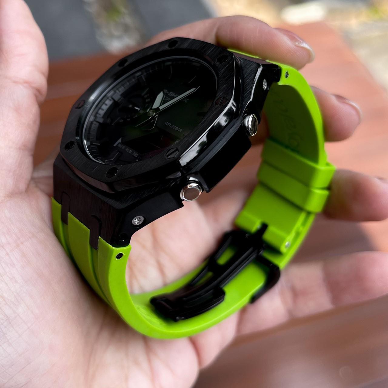 Gshock GA-2100-1a1 หน้าAP Rubber StainlessGEN3 ตัวแรเขียวดำฉายาLamborghini