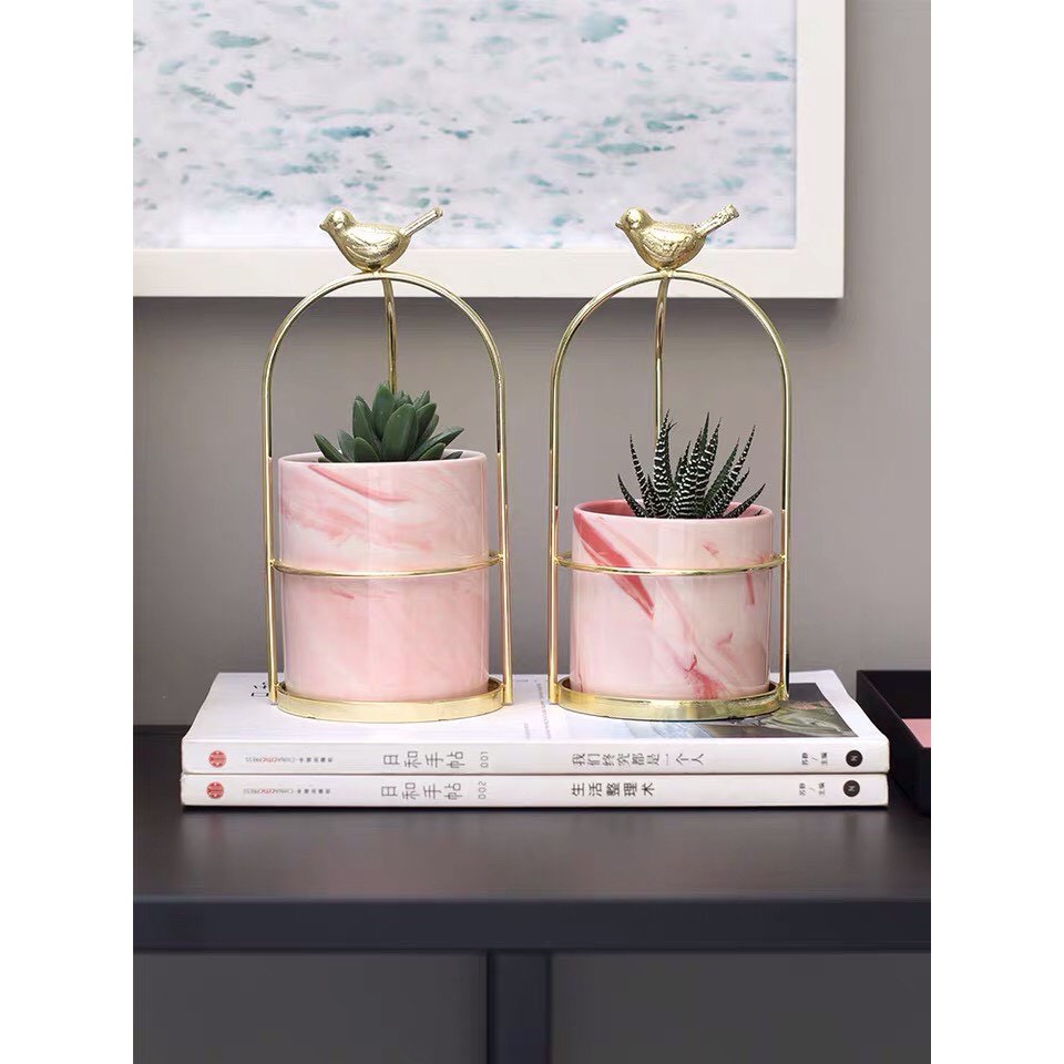 TS061D028 DECHOME กระถางเซรามิก กระถางแขวน กระปุกเซรามิค กระปุกเซรามิคราวนก กระถางต้นไม้