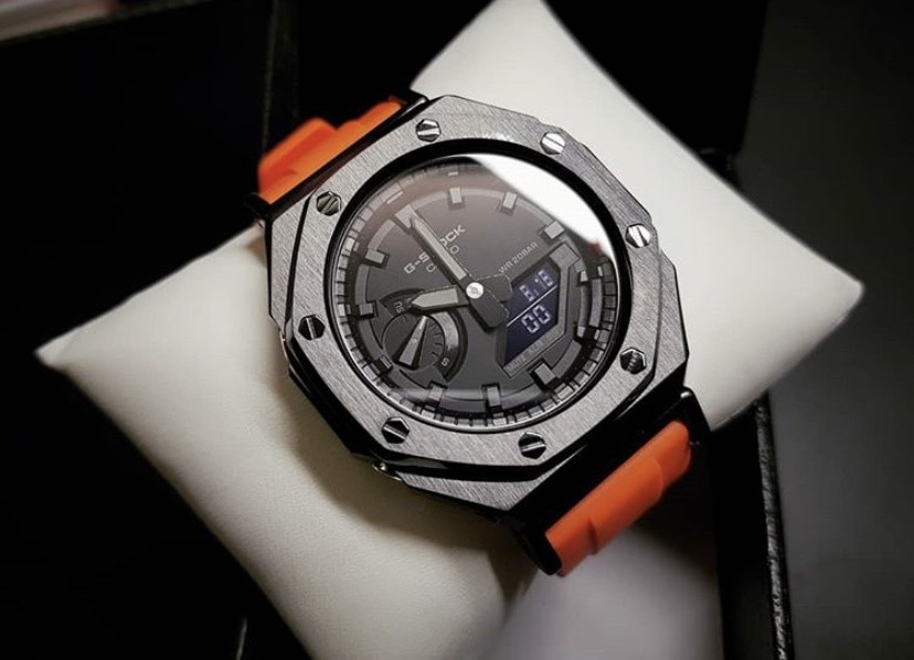 G-Shock Casioak Ap MetalสายRubber Butterfly Black Orange