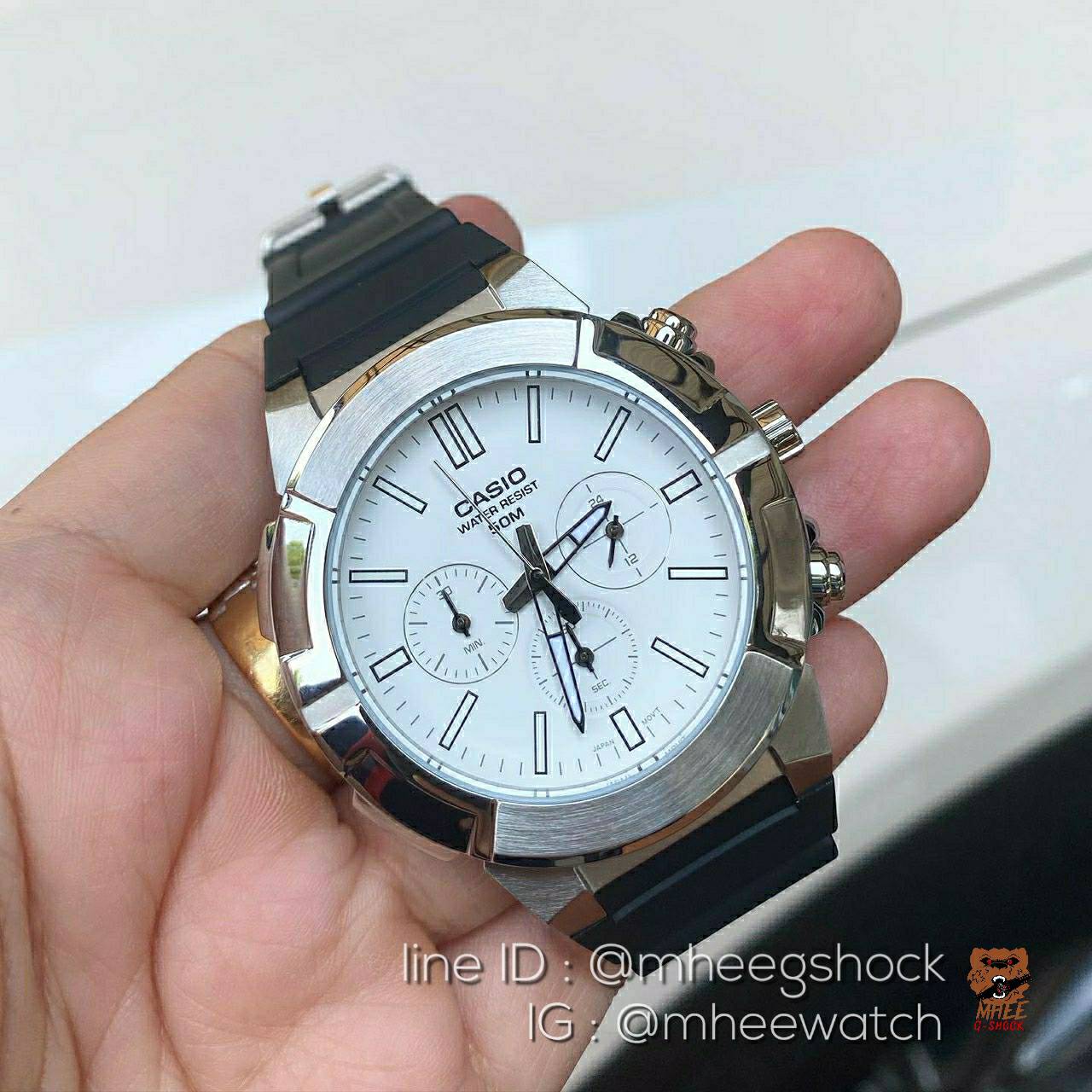 Casio G-Steel จอChronograph หน้าขาว รุ่นใหม่ล่าสุด MTP ของแท้ ประกันศูนย์