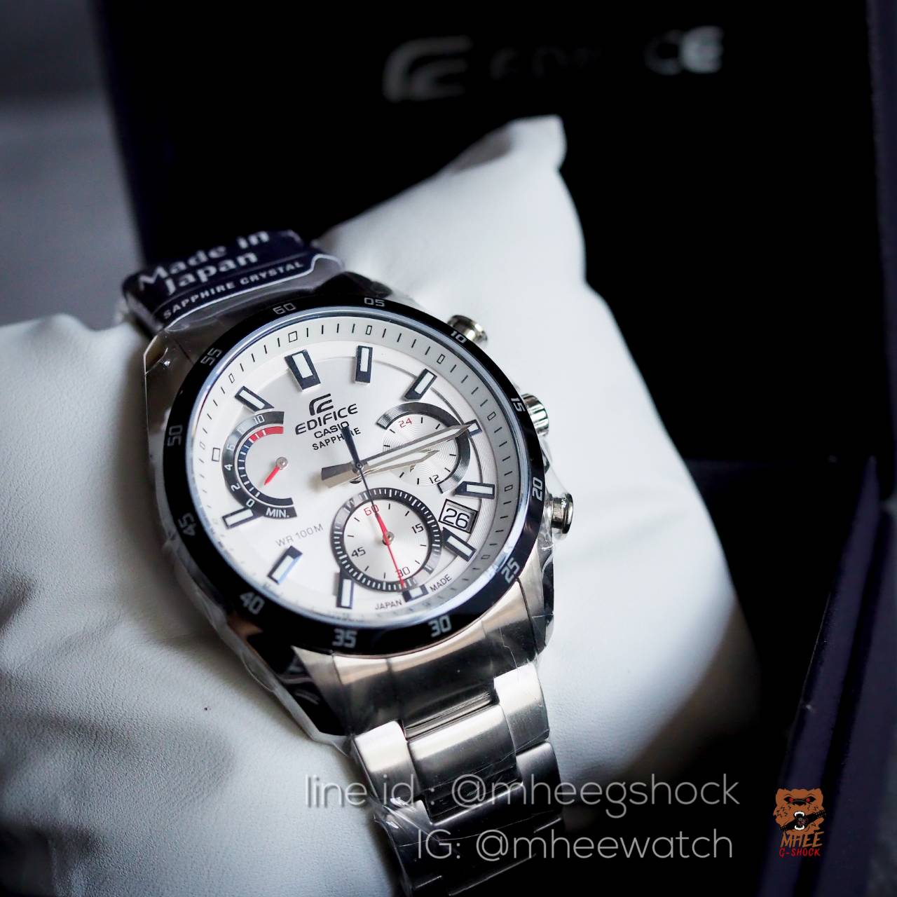 นาฬิกา คาสิโอ้ Edifice Steel หน้าปัดขาว จอ Chronograph ของแท้ 100% ประกันศูนย์