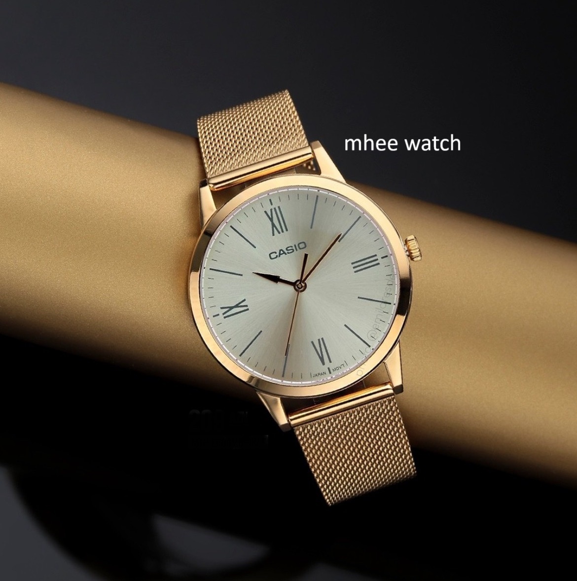 Casio Ladies Gold สายถัก หน้าปัดกลมเล่นแสง ของแท้ ประกันศูนย์