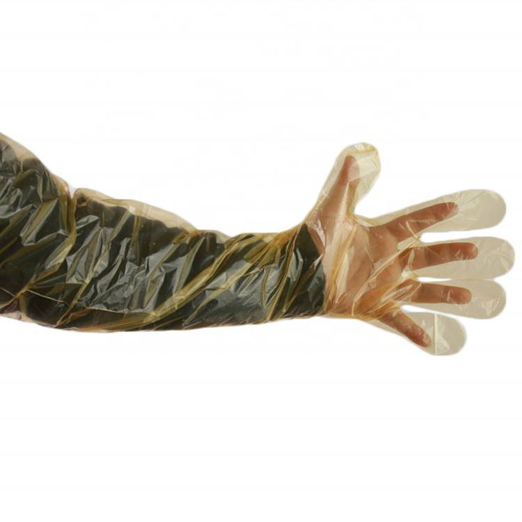 ถุงมือ PE Glove / ถุงมือผสมเทียม ถุงมือพลาสติกยาว หนา ถึงหัวไหล่ ใช้แล้วทิ้ง โดย 1 กล่อง บรรจุ 100 ชิ้น