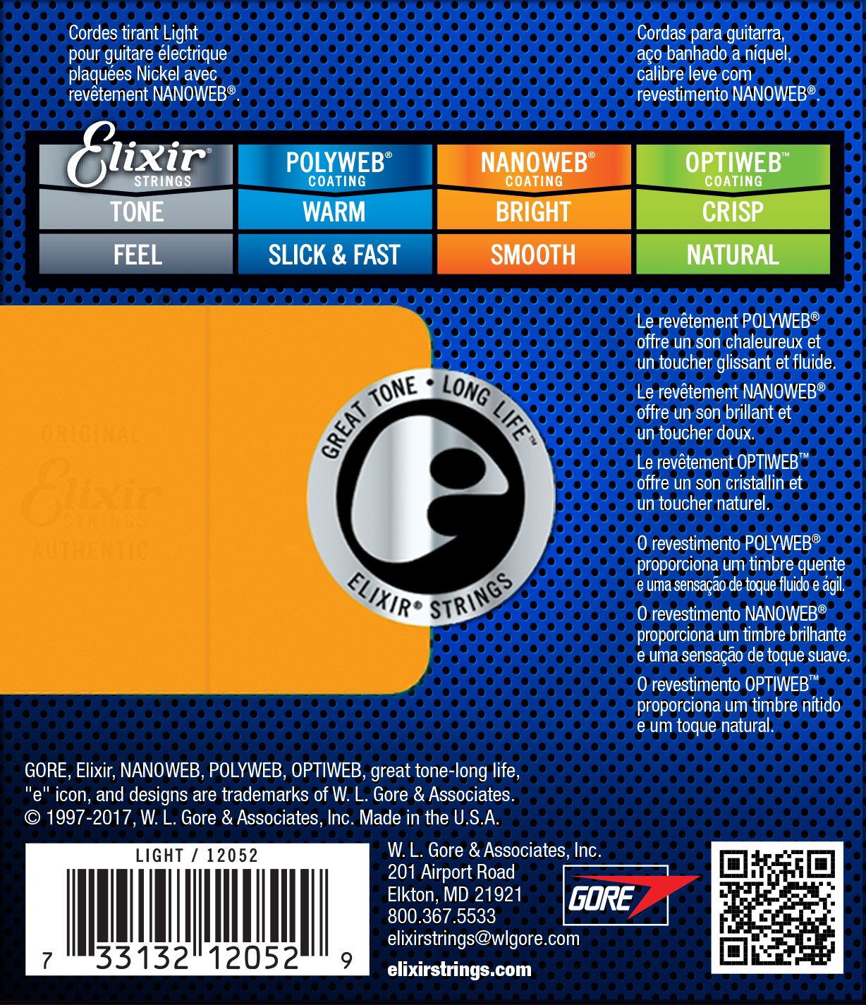 สายกีตาร์ไฟฟ้า Elixir Strings 09-46 #12027 Nanoweb Custom Light Electric Guitar Strings