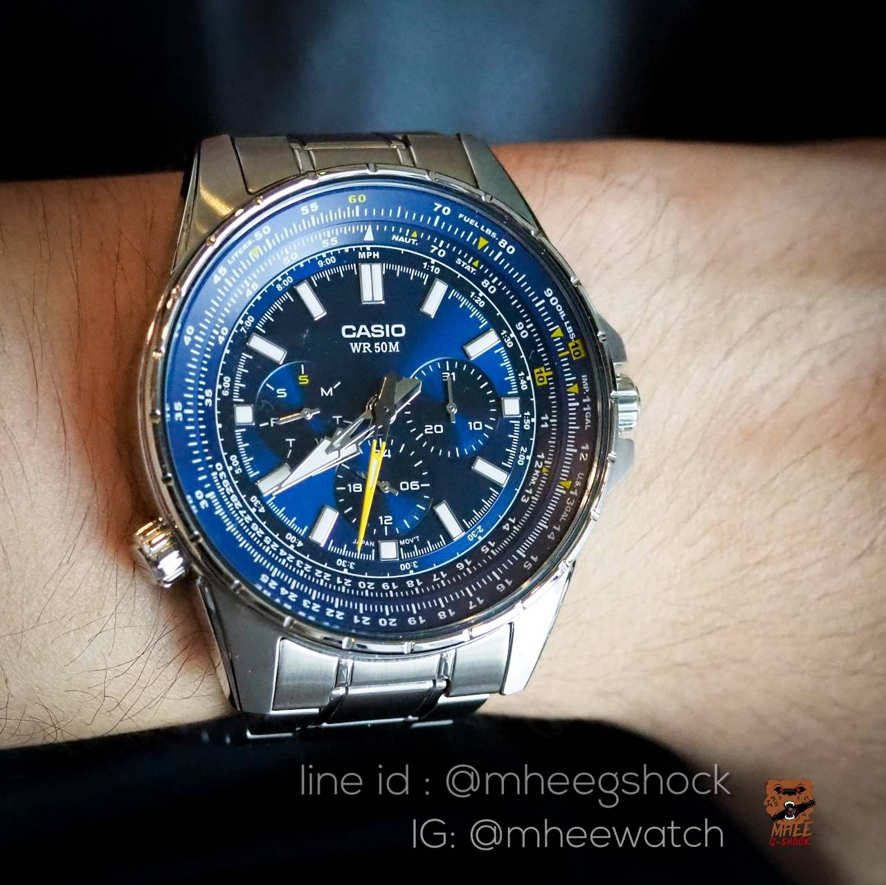 นาฬิกาคาสิโอ้ Casio Steel หน้านักบิน จอโครโนกราฟ ใหญ่เต็มข้อ ของแท้ ประกันศูนย์เซ็นทรัล CMG