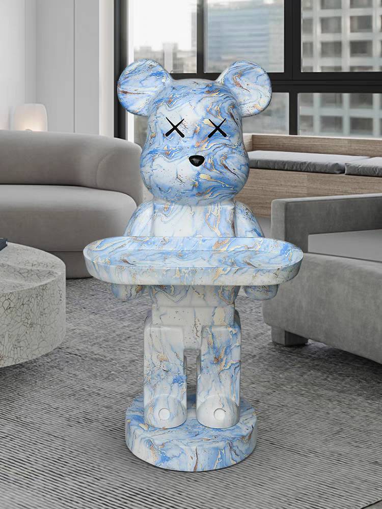 CT221D124 ZEITAKU โต๊ะข้างห้องนั่งเล่น โต๊ะกลมเล็ก หมีถือถาด BEAR