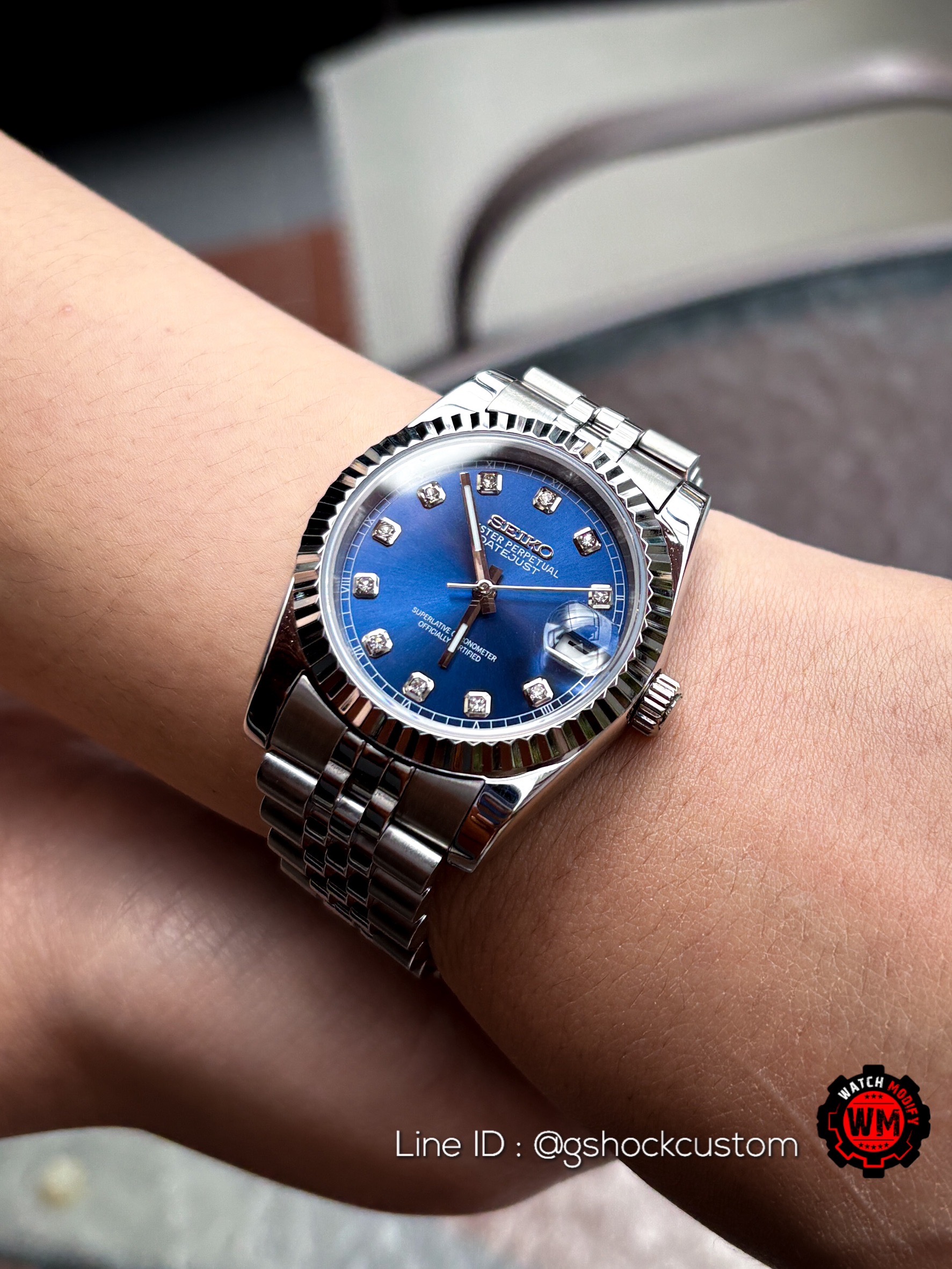 Seikomod Datejust Diamond Blue Dial 36mm Jubilee Strap