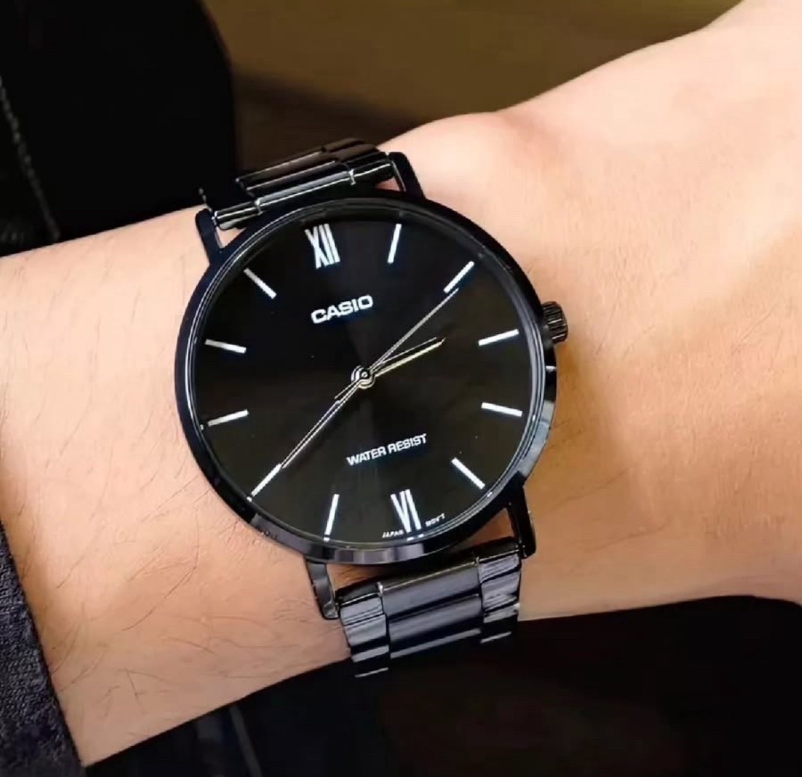 Casio PVD Black Steel Round Dial with Roman Numbers